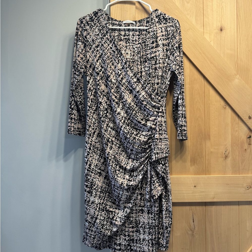 Calvin Klein Black and Cream Long Sleeve Dress